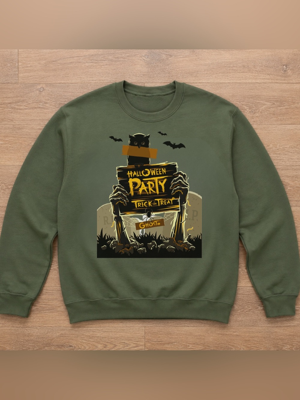 Halloween Party Trick-or-Treat Sweatshirt - Military Green Vintage Style